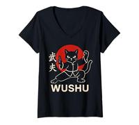 Donna Wushu Cat Kung Fu Kitty Divertente Artista Marziale Amante dei Gatti Maglietta con Collo a V