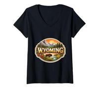 Donna Wyoming Souvenir Stato Visitatore Memorabilia Viaggiatore Turistico Maglietta con Collo a V