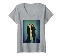 Donna X-Files David Duchovny Gillian Anderson Di Michael Grecco Maglietta con Collo a V