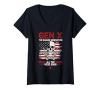 Donna X Generation Prima della Nascita di AllYou Sissie Skull Rock USA Maglietta con Collo a V