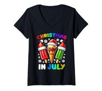 Donna X-Mas - Cappello da Babbo Natale a luglio per vacanze estive Maglietta con Collo a V