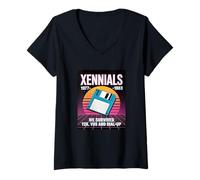 Donna Xennials Retro anni '80 Gen divertente sopravvissuto VHS e Dial Up 90s Maglietta con Collo a V