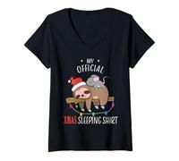 Donna Xmas - Maglietta da Notte con Topolino Maglietta con Collo a V