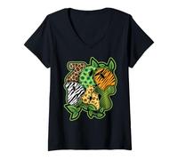 Donna Xoo Day Animali Jungle Zoo Compleanno Safari Squad Matching Maglietta con Collo a V