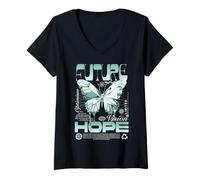 Donna Y2K Butterfly - Bold Urban Graffiti Estetica Maglietta con Collo a V