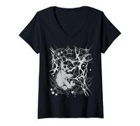 Donna Y2K Cat Cute Emo 2000s Grunge Vintage Graphic Maglietta con Collo a V