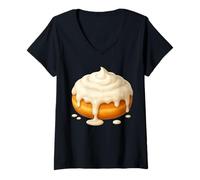 Donna Y2K Cinnamon Roll Kawaii Sweet Snack Estetico Pastello Maglietta con Collo a V