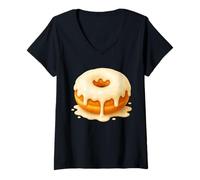 Donna Y2K Cinnamon Roll Kawaii Sweet Snack Estetico Pastello Maglietta con Collo a V