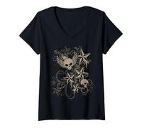 Donna Y2k Grunge 2000s Skull Star Emo Harajuku Goth Scene Brown Maglietta con Collo a V