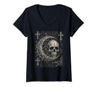 Donna Y2K Grunge Goth Skull Sigil Dark Academia Occult Graphic Maglietta con Collo a V