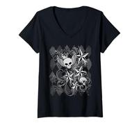 Donna Y2k Grunge Skull Wings 2000s 90s Emo Harajuku Goth Maglietta con Collo a V