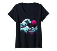 Donna Y2K La Grande Onda off Kanagawa Uomini Donne Bambini Giapponese Maglietta con Collo a V