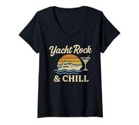 Donna Yacht Rock e Chill - Soft Rock Musica Vintage Tramonto Maglietta con Collo a V