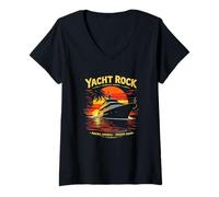 Donna Yacht Rock, Vintage Party Boat Bere, Retro Yacht Maglietta con Collo a V