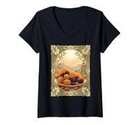 Donna Yalda Chelle Notte Frutta Secca e Noci Stile Art Nouveau Maglietta con Collo a V
