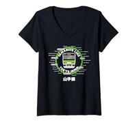 Donna Yamanote Line Tokyo Commuter Loop Line Giappone Kanji Souvenir Maglietta con Collo a V