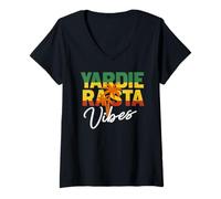 Donna Yardie Rasta Vibes Jamaica Design di Musica Reggae giamaicana Maglietta con Collo a V