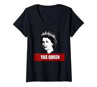 Donna YAS QUEEN Inghilterra Meme British Crown Royalty Maglietta con Collo a V