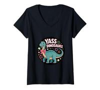 Donna Yasss Dinosaurs Animali per bambini amanti del rettile |-- Maglietta con Collo a V