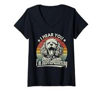 Donna Yawn Cavapoo Cavoodle I Hear You I'm Just Not Listening Retro Maglietta con Collo a V