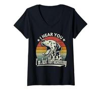 Donna Yawn Dalmatian I Hear You I'm Not Listening Tramonto Retro Maglietta con Collo a V