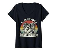 Donna Yawn Papillon Dog I hear you I just not listening retrò Maglietta con Collo a V