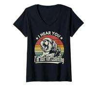 Donna Yawn Shih Tzu I Hear You I'm Just Not Listening Tramonto Retro Maglietta con Collo a V