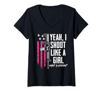 Donna Yeah I Shoot Like A Girl Want A Lesson - Divertente pistola da donna Maglietta con Collo a V