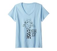 Donna Yeah So... Irked Giraffa Espressione Divertente Animale Cartone Animale Maglietta con Collo a V
