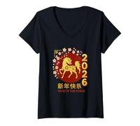 Donna Year of The Horse 2026 Chinese Lunar New Year Maglietta con Collo a V