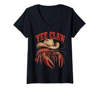 Donna Yee Claw Crawfish Cowboy Hat Cajun Crawfish Funny Maglietta con Collo a V