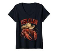 Donna Yee Claw Crawfish Cowboy Hat Cajun Crawfish Funny Maglietta con Collo a V