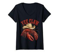 Donna Yee Claw Crawfish Cowboy Hat Cajun Crawfish Funny Maglietta con Collo a V