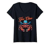 Donna Yee Claw Funny Crab in Cowboy Hat Perfect Seafood Lover Maglietta con Collo a V