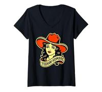 Donna Yeehaw Hombre Cowgirl Retro Tattoo Western Rodeo da donna Maglietta con Collo a V