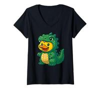 Donna Yellow Duck Dragon Animal Lover Zoo Ragazzi Ragazze Bambini Maglietta con Collo a V