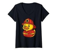 Donna Yellow Duck Pompiere Amante Animali Zoo Ragazzi Ragazze Bambini Maglietta con Collo a V