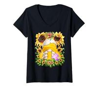 Donna Yellow GNOME in Easter Chick Costume for Sunflower Lovers Maglietta con Collo a V