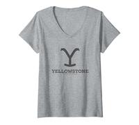 Donna Yellowstone Big Chest Distressed Logo Maglietta con Collo a V