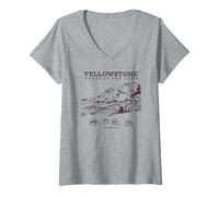 Donna Yellowstone Protect The Land Line Art Distressed Style Maglietta con Collo a V