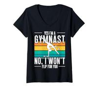 Donna Yes I´m A Gymnast Divertente Ginnastica Donne Ragazze Maglietta con Collo a V
