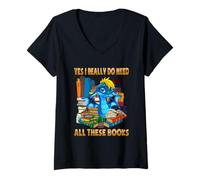 Donna Yes I Really Do Need all These Books Cute Dragon Reading Maglietta con Collo a V
