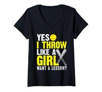 Donna Yes I Throw Like A Girl Want A Softball Lesson Girl Maglietta con Collo a V