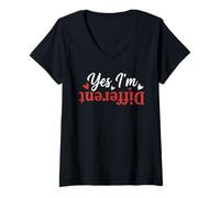 Donna Yes I'm Different Retro Distressed Typography Maglietta con Collo a V
