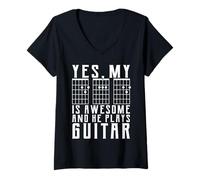 Donna Yes My Dad Is Awesome And He Suona la Chitarra Maglietta con Collo a V