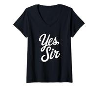 Donna Yes Sir Kinky Lifestyle Submissive Play Statement Maglietta con Collo a V
