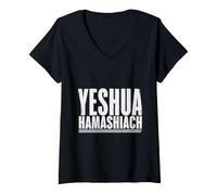 Donna Yeshua Hamashiach Gesù Il Messia Leone ebraico di Giuda Maglietta con Collo a V