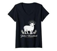 Donna Yeshua Hamashiach Gesù Il Messia Leone ebraico di Giuda Maglietta con Collo a V