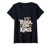 Donna Yeshua Re dei Re con scommessa ebraica aleph Maglietta con Collo a V