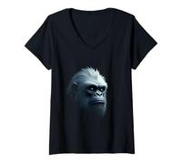 Donna Yeti Face Creatura Neve Montagna Leggende Arte Maglietta con Collo a V